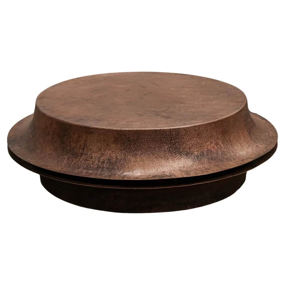 A round coffee table with a hammered copper surface. The table has a flared, stepped design, with th… — 3D model