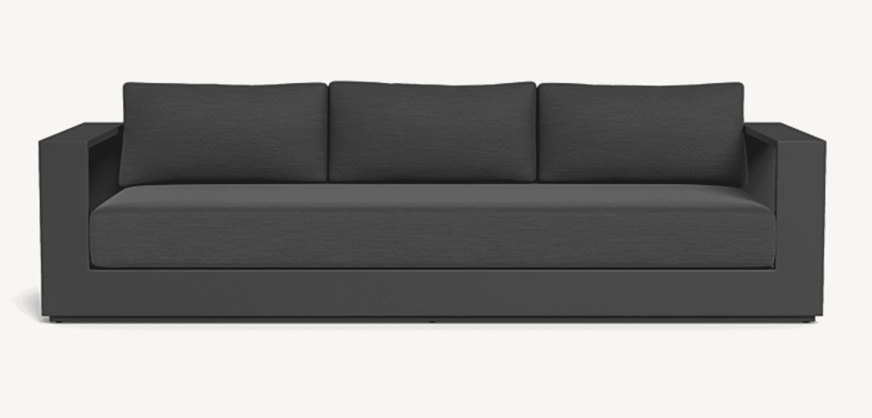 A modern three-seater sofa featuring a dark grey fabric upholstery and a minimalist, boxy silhouette… — 3D model