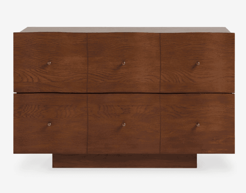A modern, rectangular chest of drawers crafted from dark-stained wood, featuring six individual draw… — 3D model