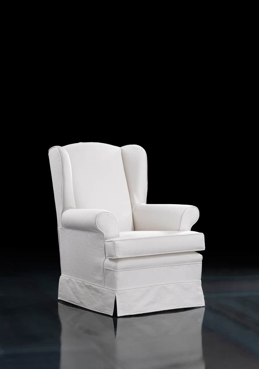 A white upholstered armchair with a high back and wings, rolled arms, and a skirted base. The uphols… — free OBJ 3D model