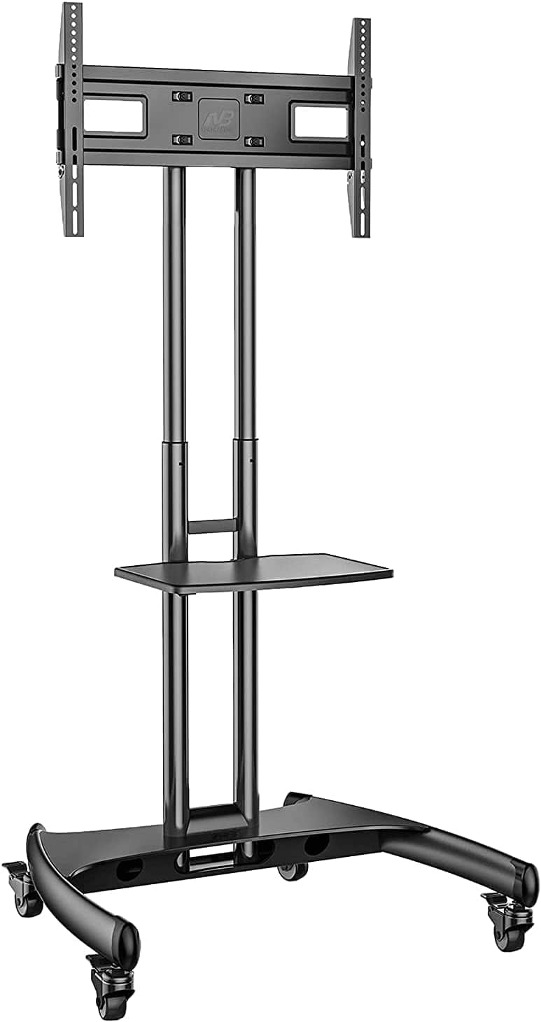 A mobile TV stand designed to support a television and potentially other media devices. It features… — free OBJ 3D model