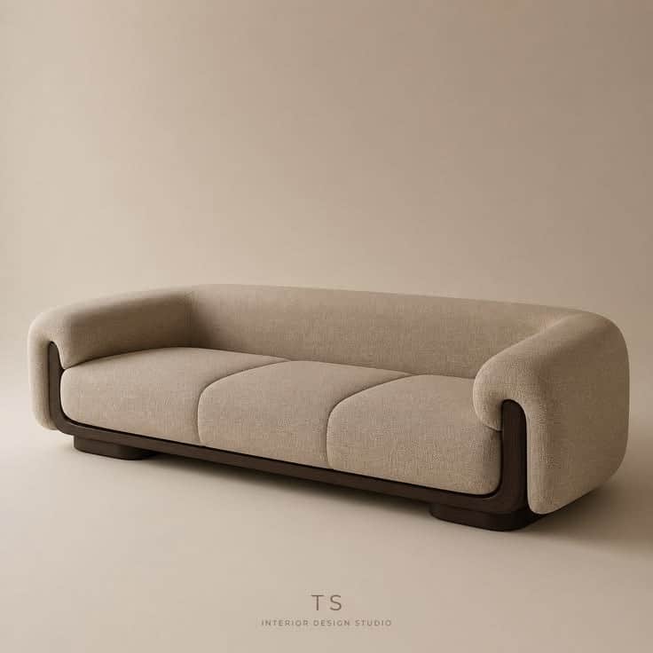 A three-seater sofa featuring a clean, contemporary design with integrated, rounded upholstered arms… — free GLTF 3D model