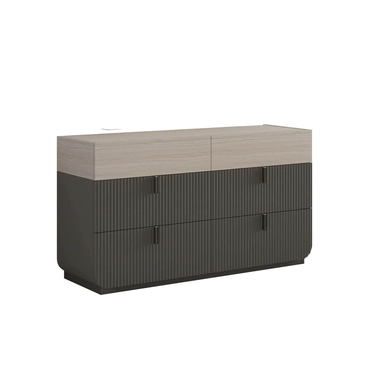 A dresser with a two-tone finish. The top section features two drawers with a light wood grain finis… — free OBJ 3D model