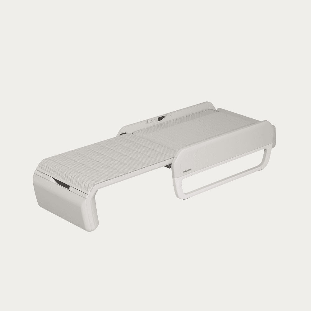 A light grey, sleek automated therapy bed designed for relaxation or therapeutic treatments. It feat… — 3D model