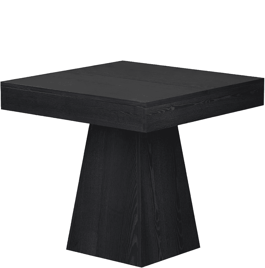 A contemporary square dining table featuring a dark, almost black, wood finish that prominently disp… — 3D model