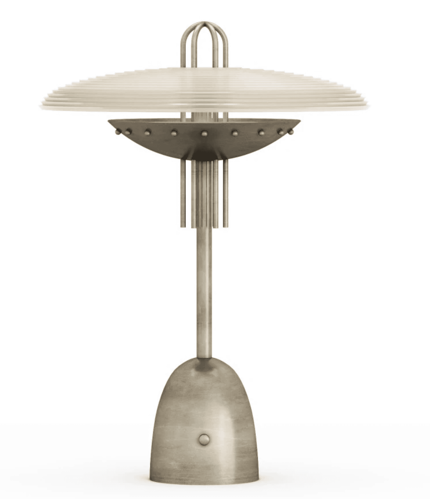 An Art Deco or Streamline Moderne inspired table lamp featuring a distinctive tiered, layered shade… — 3D model