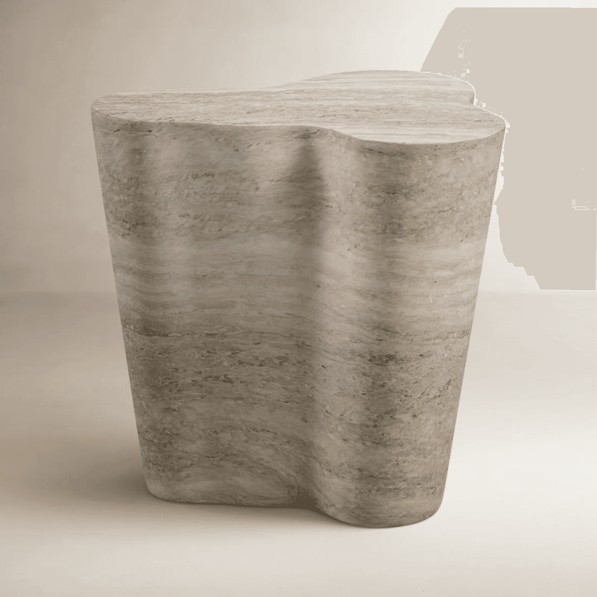 A single piece of furniture, a side table with an organic, wavy silhouette. The table has a cylindri… — 3D model