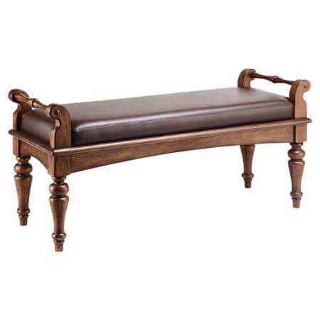 A traditional style bench featuring a sturdy dark wood frame with ornate turned legs and scrolled ar… — free SKP 3D model