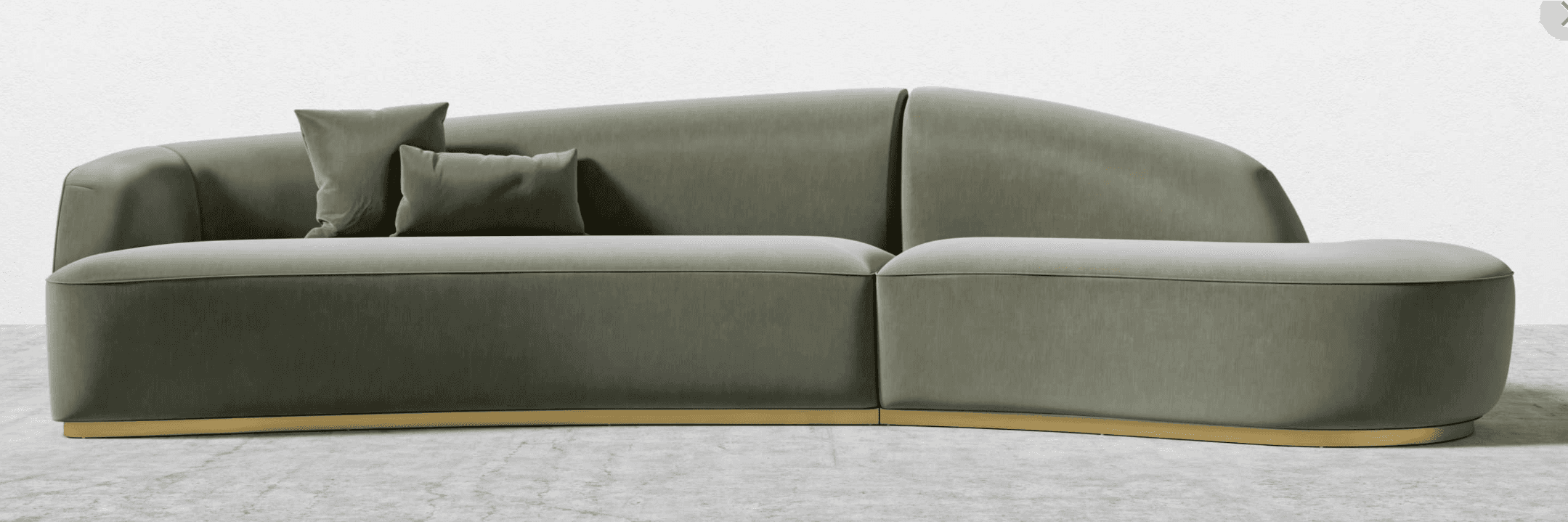A contemporary, modular sofa with curved lines and a low profile. The sofa features upholstered cush… — free GLB 3D model