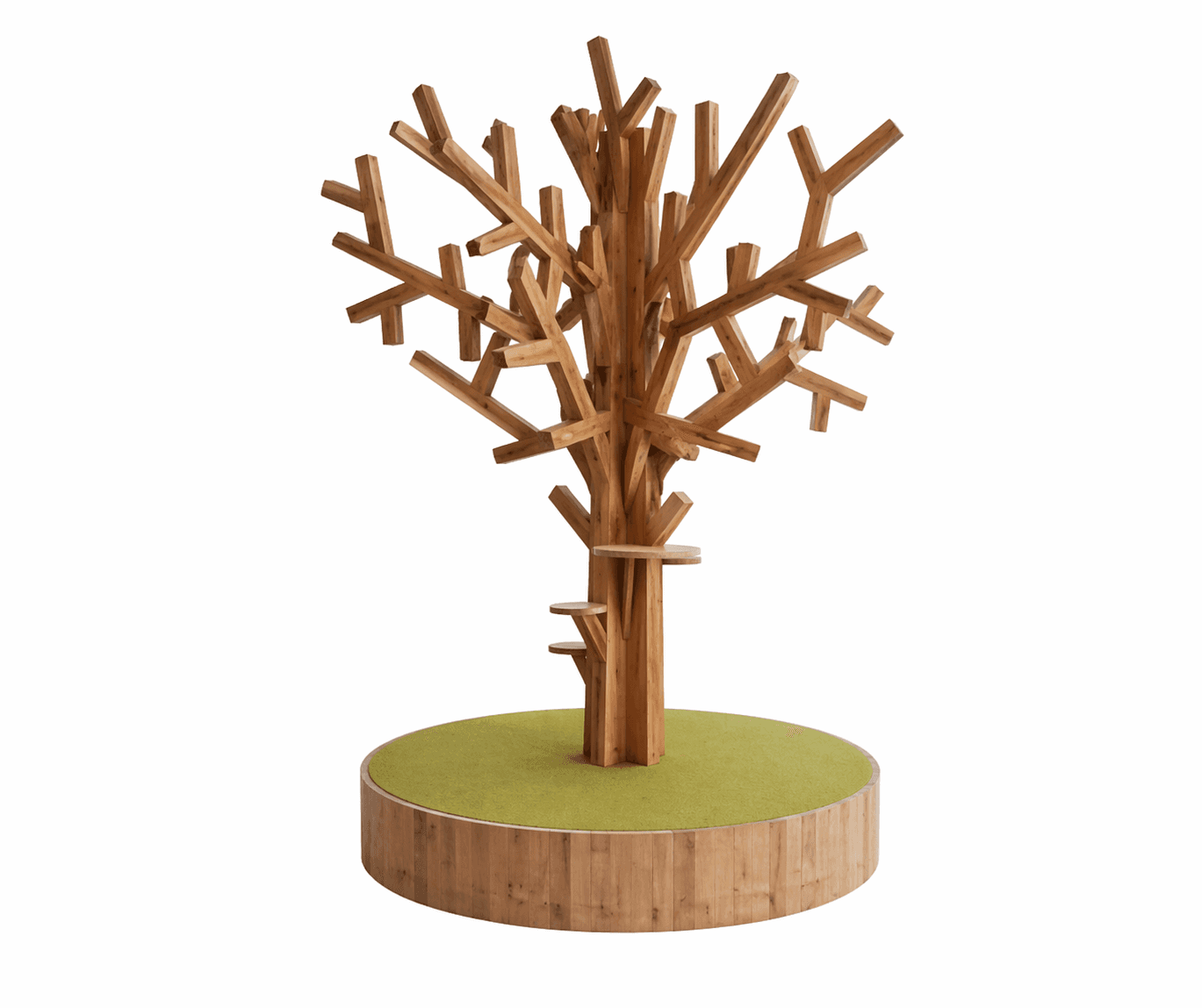 A tree-shaped display stand constructed from wooden elements. It features a central trunk-like struc… — free OBJ 3D model