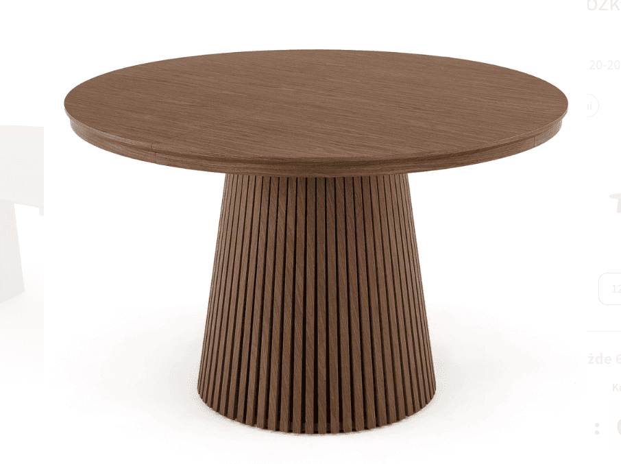 A modern round dining table featuring a solid wood construction with a distinctive fluted pedestal b… — 3D model