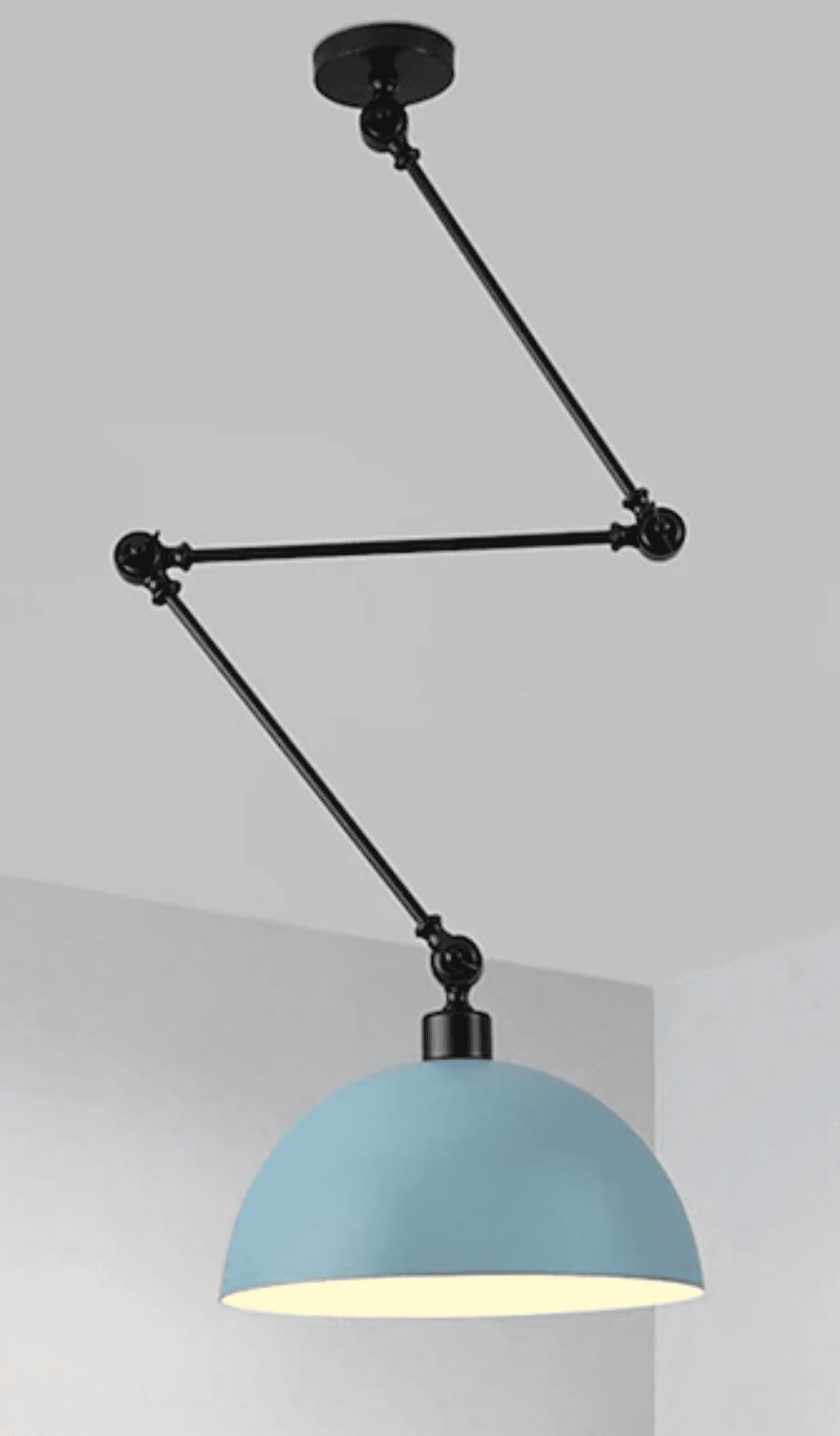 A pendant light fixture featuring a dome-shaped shade and an articulated arm for adjustable position… — 3D model