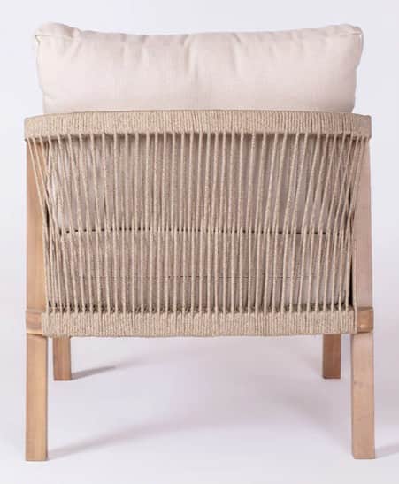 A contemporary lounge chair featuring a light-colored wooden frame with an open weave of natural-ton… — 3D model