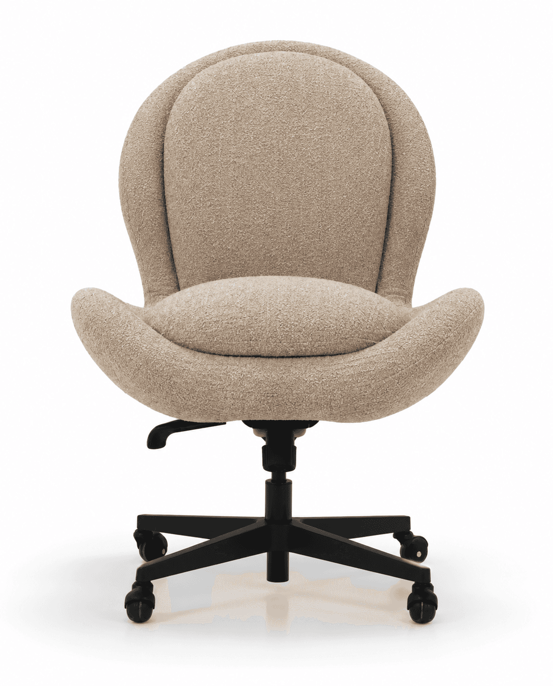 An armless, upholstered swivel office chair featuring a distinctive, rounded, and enveloping backres… — 3D model