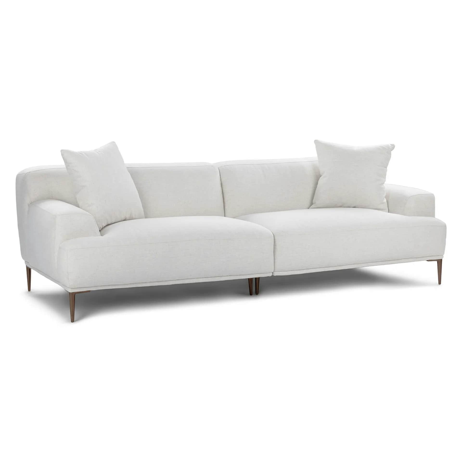 A modern, two-piece upholstered sofa featuring a light-colored fabric and minimalist design. It incl… — 3D model