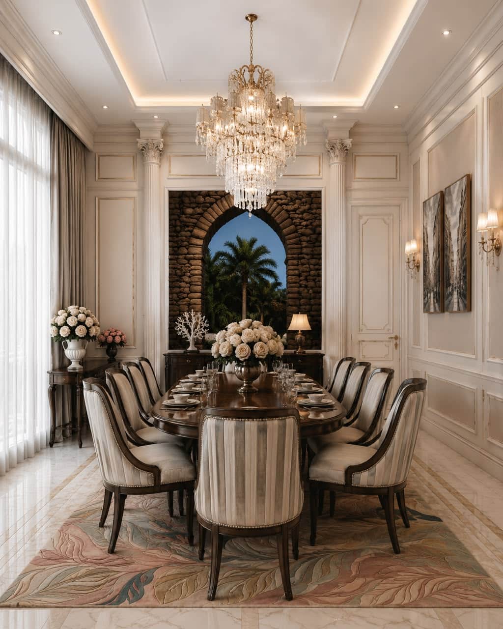 A large, ornate multi-tiered crystal chandelier featuring a gilded metal frame, numerous cascading c… — 3D model