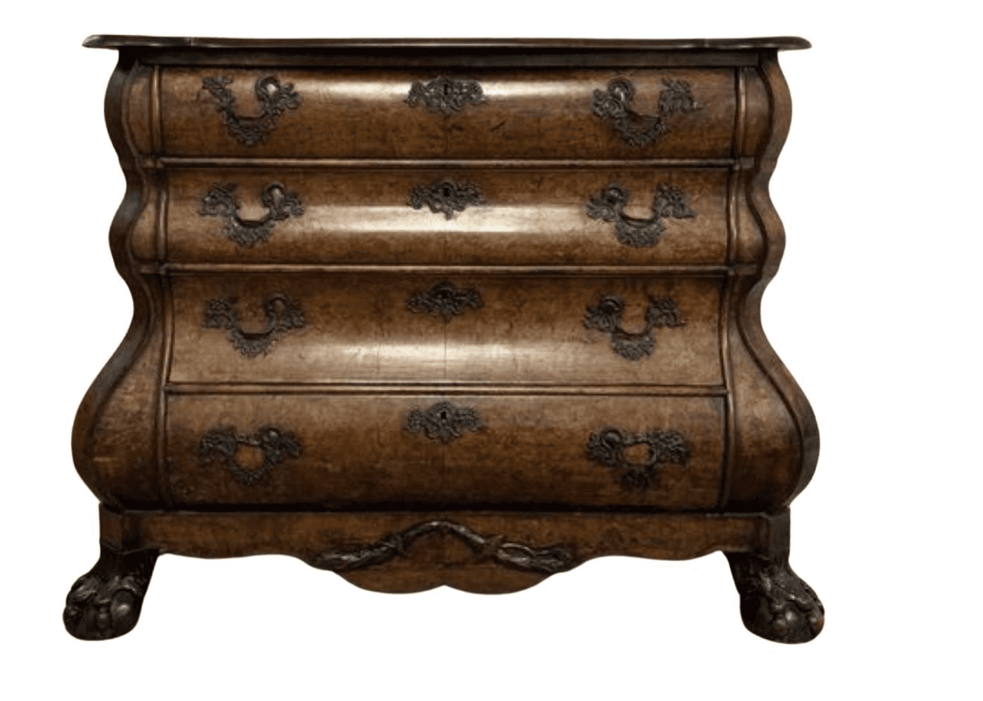 A traditional chest of drawers with a bombe (curved) front, featuring three drawers. The piece is co… — free OBJ 3D model