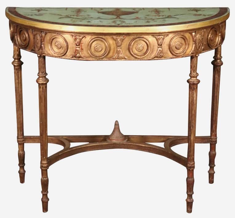 A semi-circular console table with ornate detailing. The table features a curved top with a decorati… — free BLEND 3D model