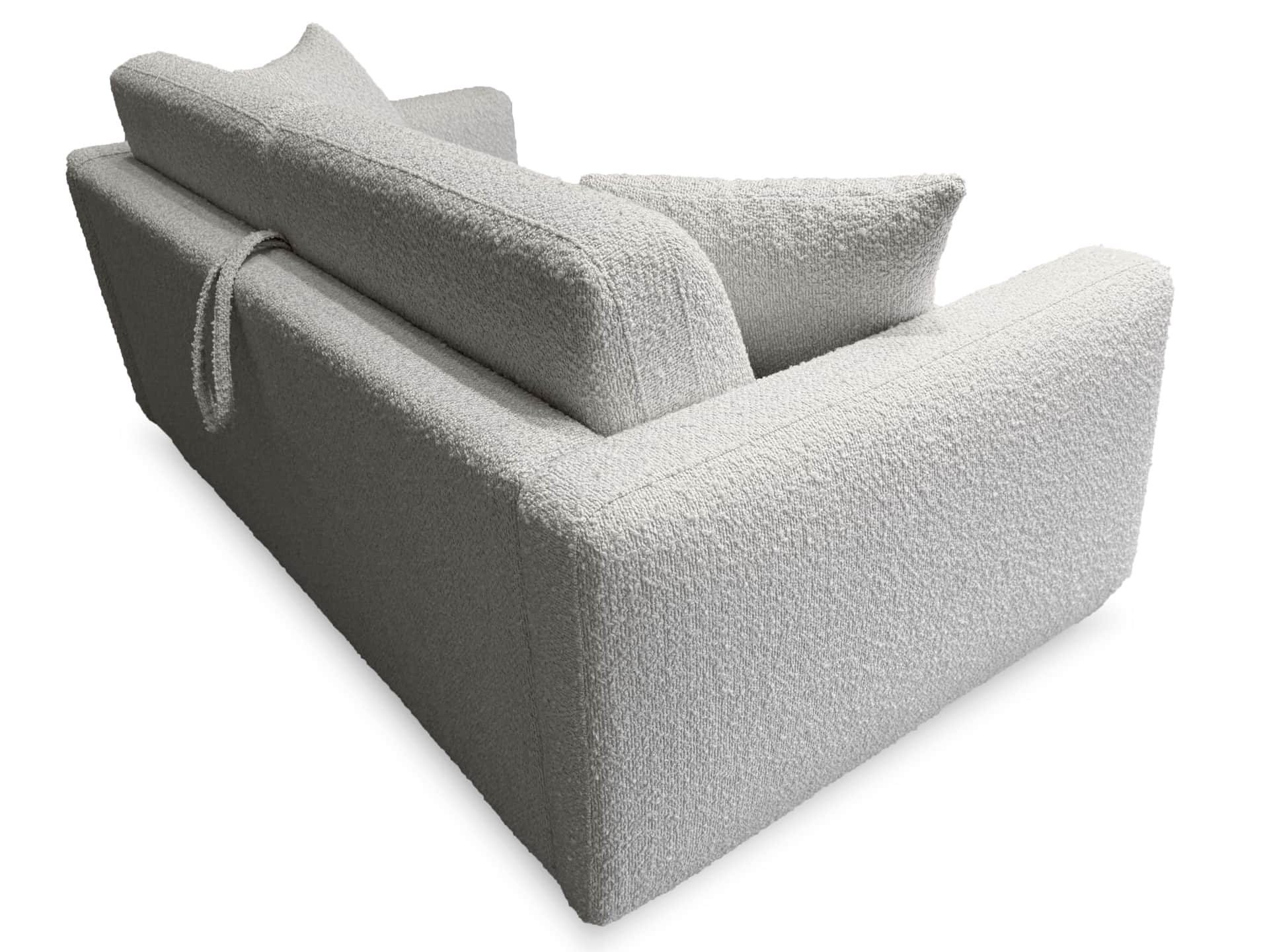 A modern sofa with a textured fabric upholstery. The sofa features a low profile with deep, plush cu… — free GLTF 3D model