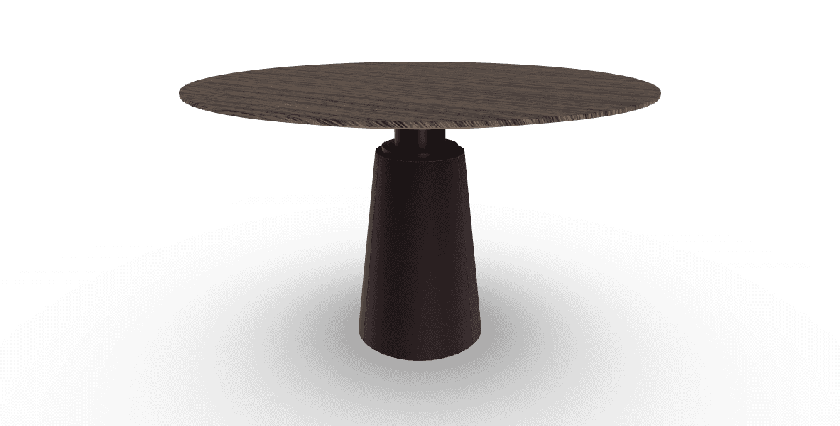 A round-top side table with a tapered base. The tabletop has a visible wood grain pattern. The base… — 3D model