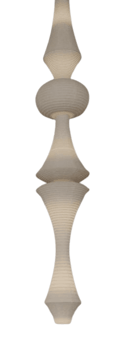 A tall, slender pendant light featuring multiple stacked, organic, and geometric segments. Each segm… — free GLB 3D model