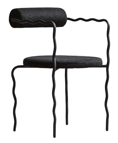 A contemporary armchair featuring a distinctive wavy tubular metal frame in a black finish, with a c… — 3D model