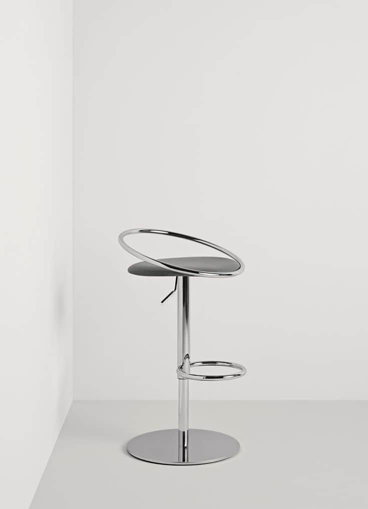 A modern bar stool with a chrome-plated metal base, stem, and footrest. The seat is round and dark g… — free BLEND 3D model