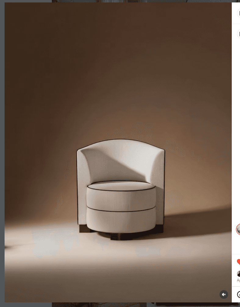 An upholstered barrel-shaped chair featuring a swivel base and contrast piping. — 3D model