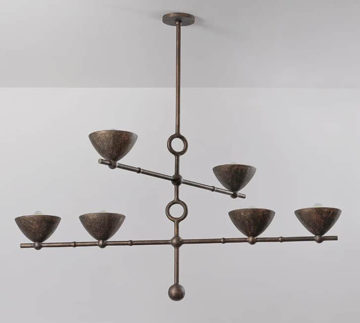 A six-light chandelier featuring a linear, branching design with a distressed bronze finish. The fix… — 3D model