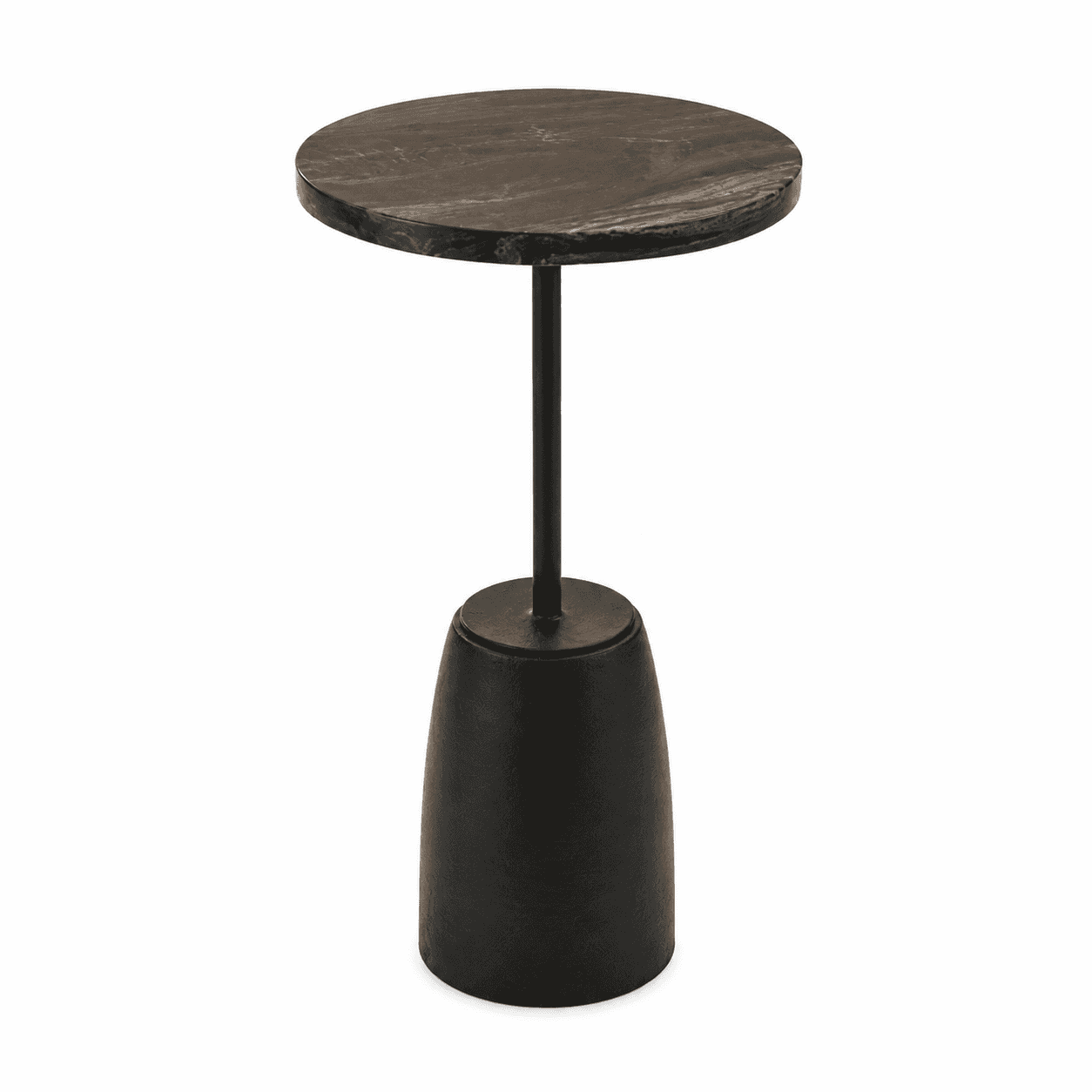 A round-topped side table with a tapered, weighted base. The tabletop features a marbled or wood-gra… — free STL 3D model