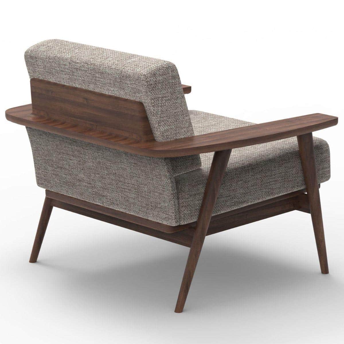 A stylish Mid-Century Modern lounge chair featuring a dark stained wooden frame and light grey textu… — free OBJ 3D model