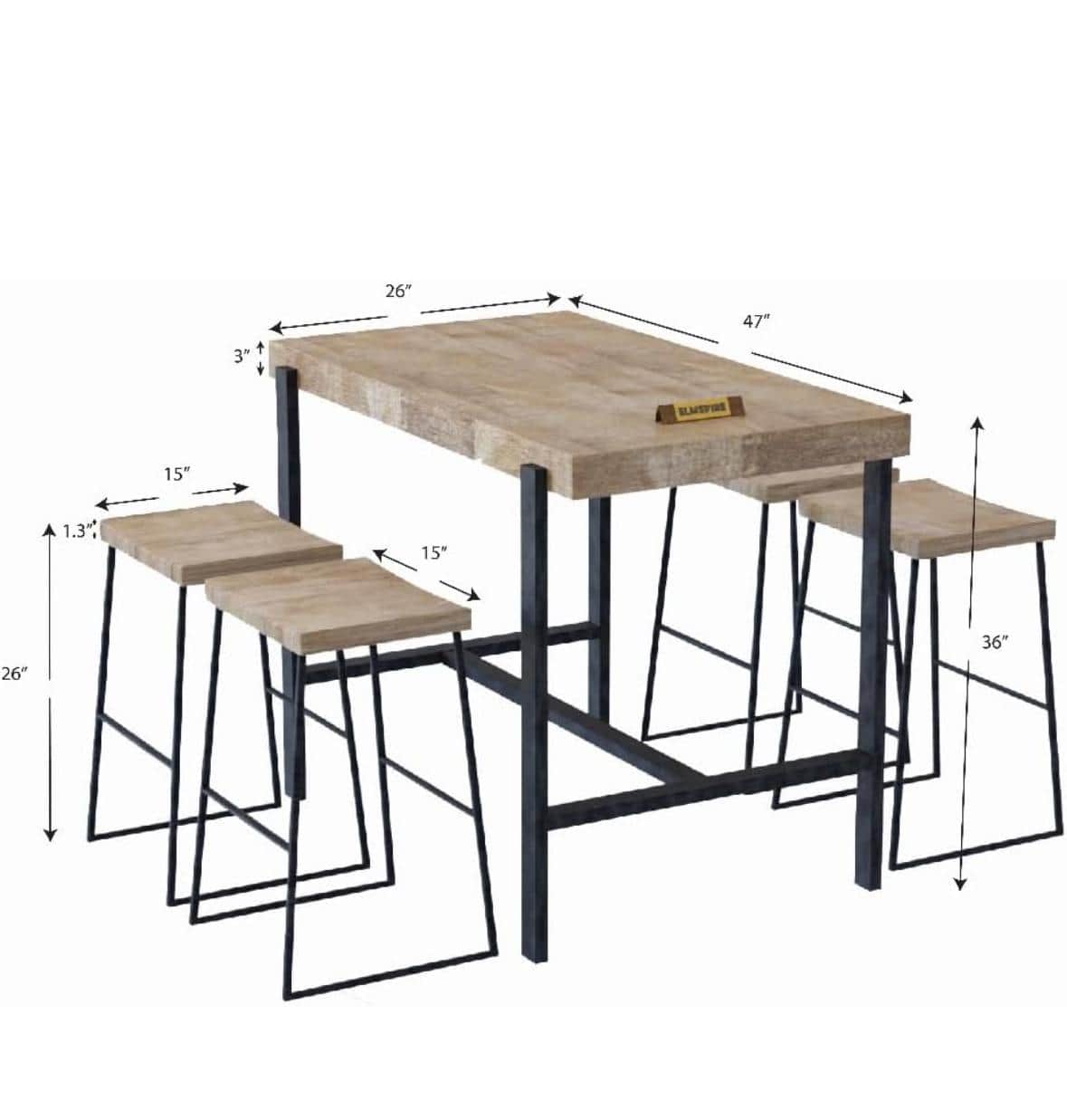 A modern industrial-style high-top dining or bar set, featuring a rectangular table and four backles… — 3D model