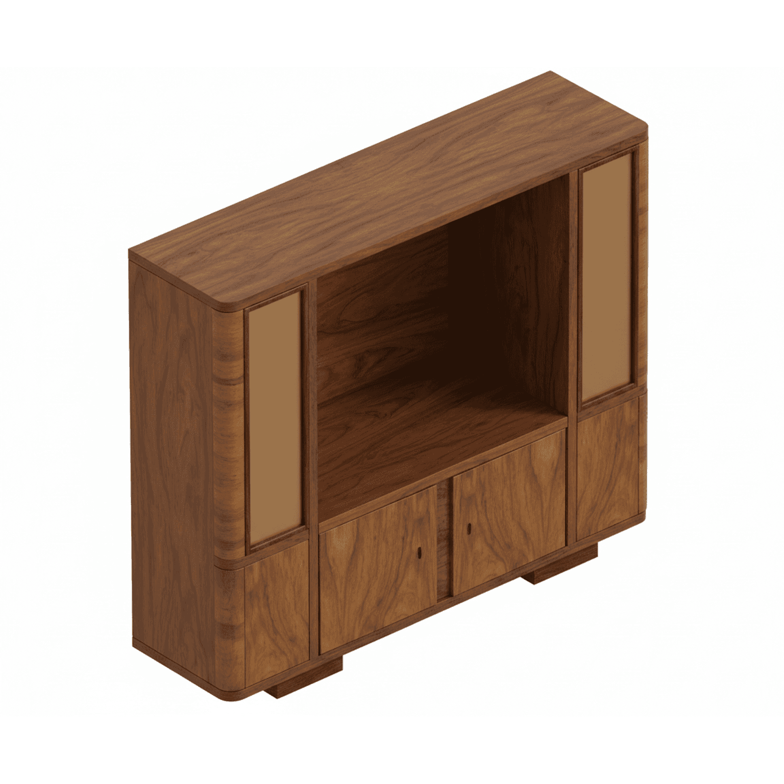 An Art Deco style media console or credenza crafted from dark, richly grained wood. It features a pr… — 3D model