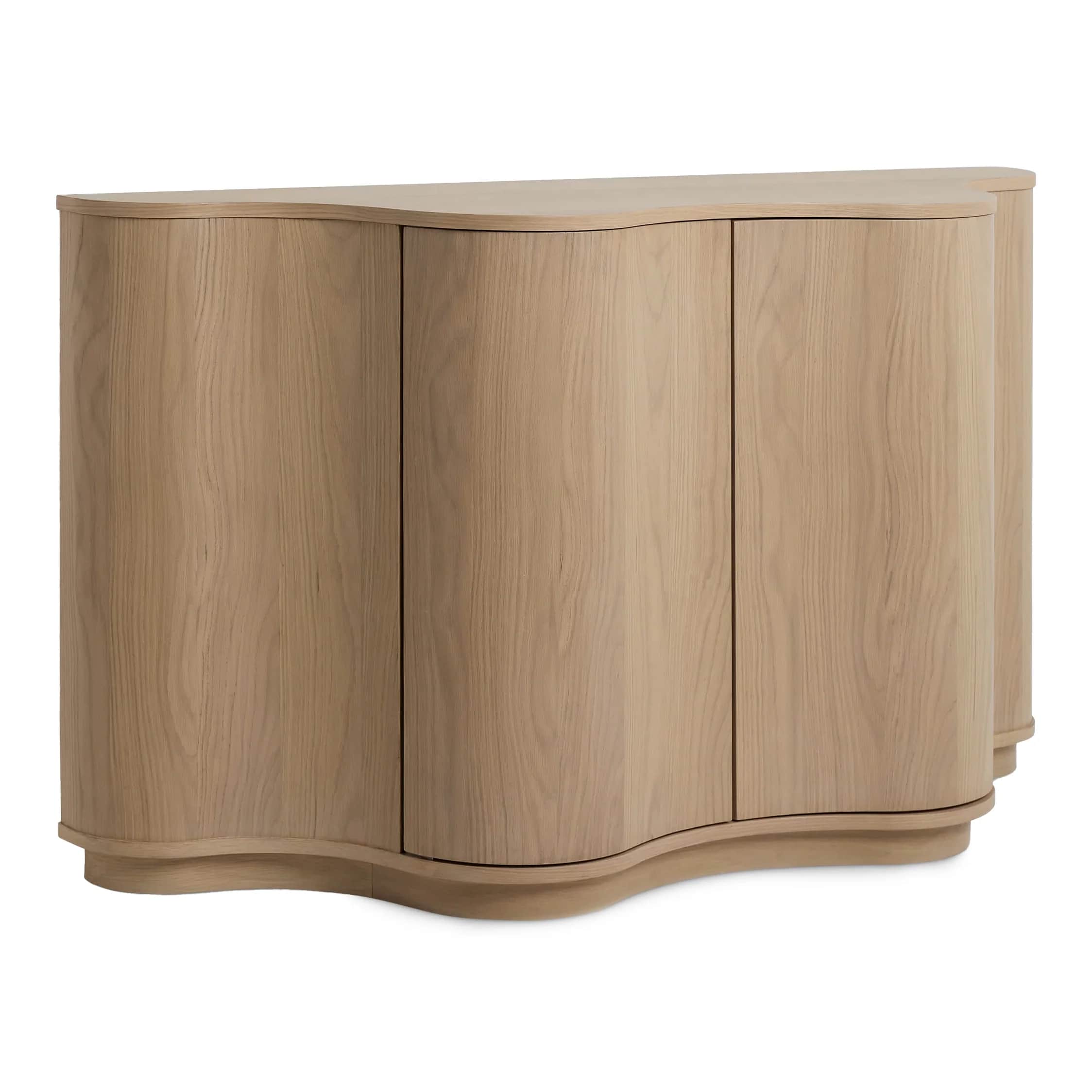 A contemporary cabinet with a curved, undulating front and top. It features three doors, each with a… — 3D model