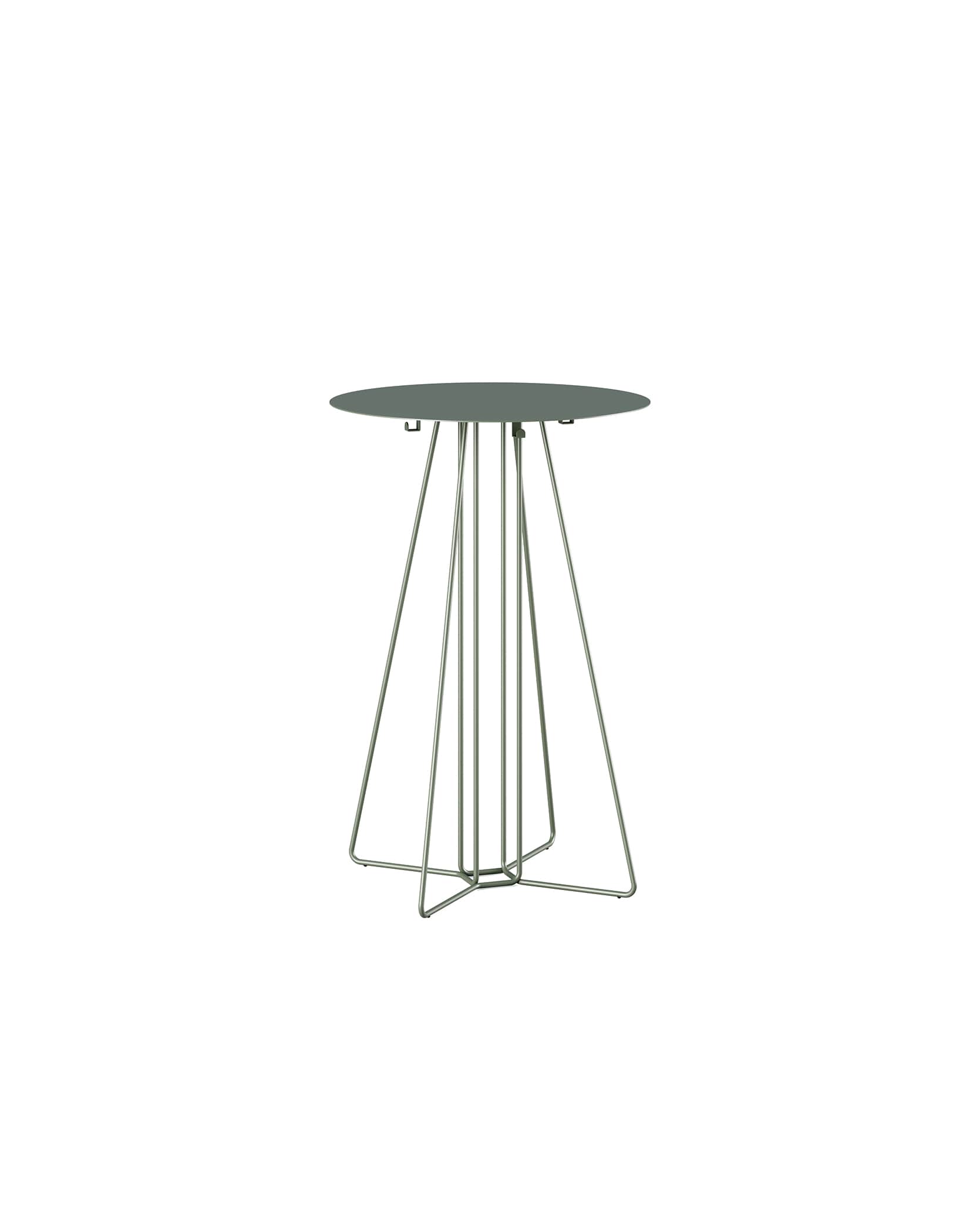 A round-topped side table with a slender, wire-frame base. The base consists of multiple thin rods t… — 3D model