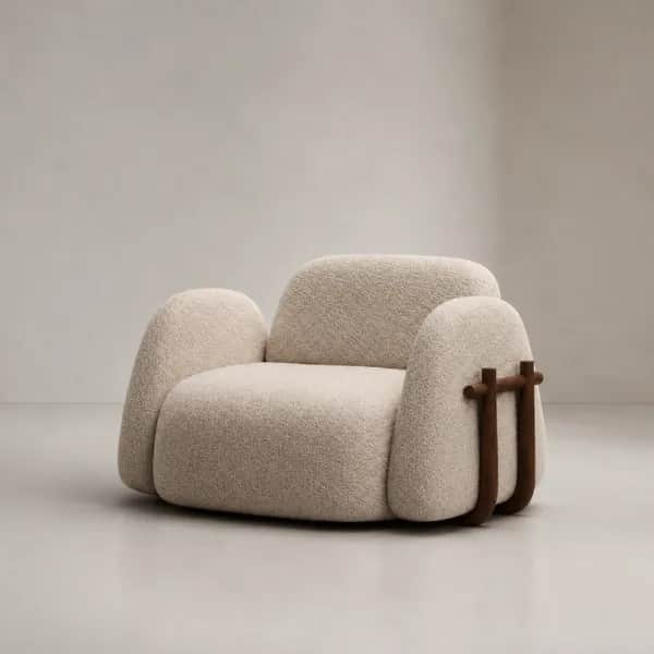 A contemporary lounge armchair featuring a unique, sculptural design. It is upholstered in a texture… — 3D model