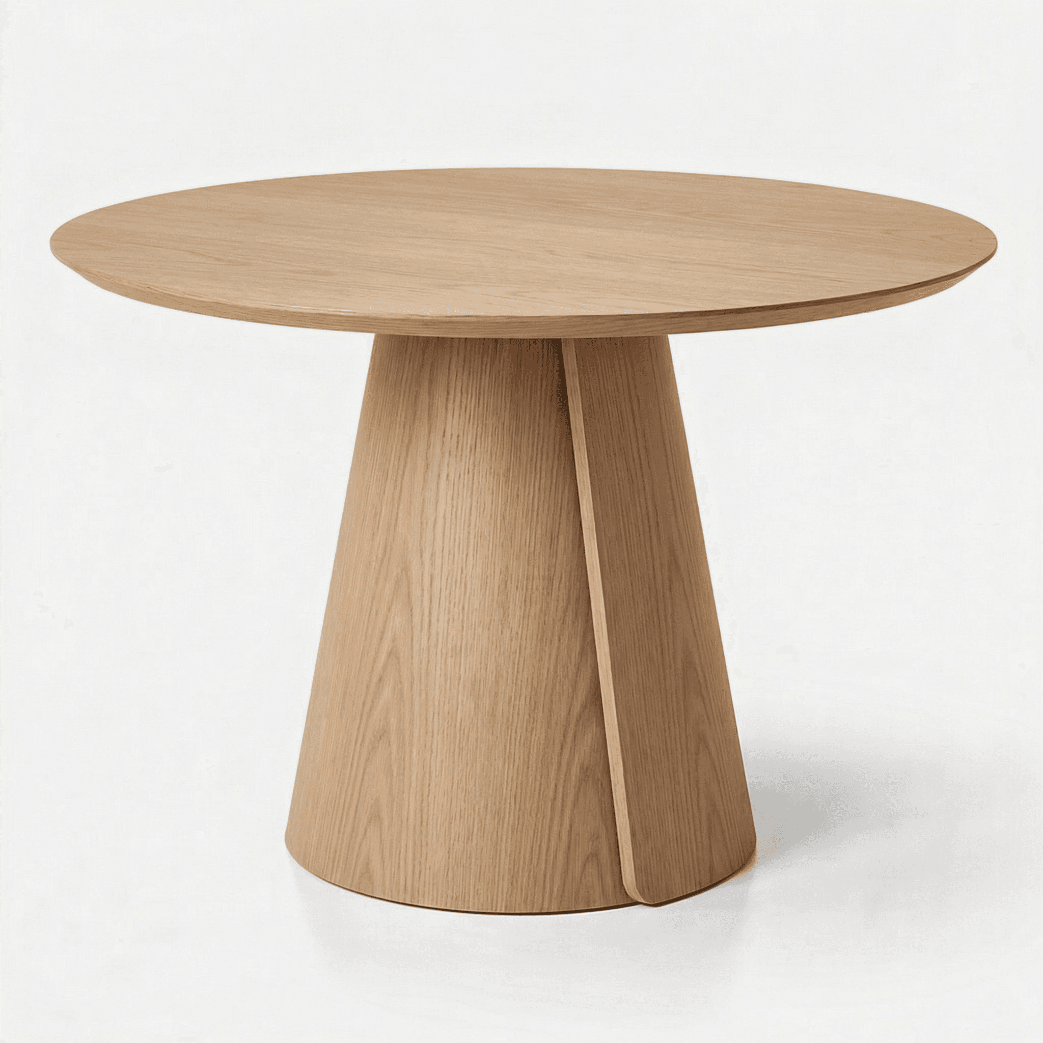 A contemporary round dining table crafted from light-toned oak wood, featuring a solid round tableto… — 3D model