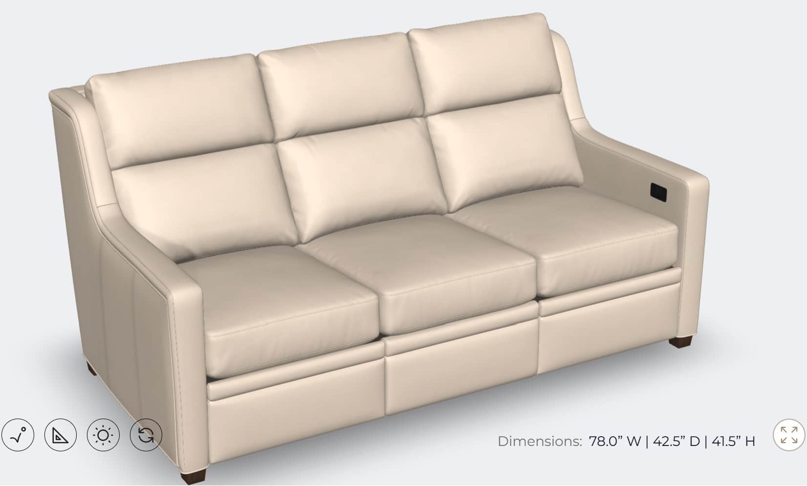 A three-seater sofa with plush, tufted cushions and padded armrests. The sofa appears to be upholste… — 3D model