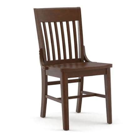 A dark brown wooden dining chair featuring a classic slatted backrest and a solid wood seat. The cha… — 3D model