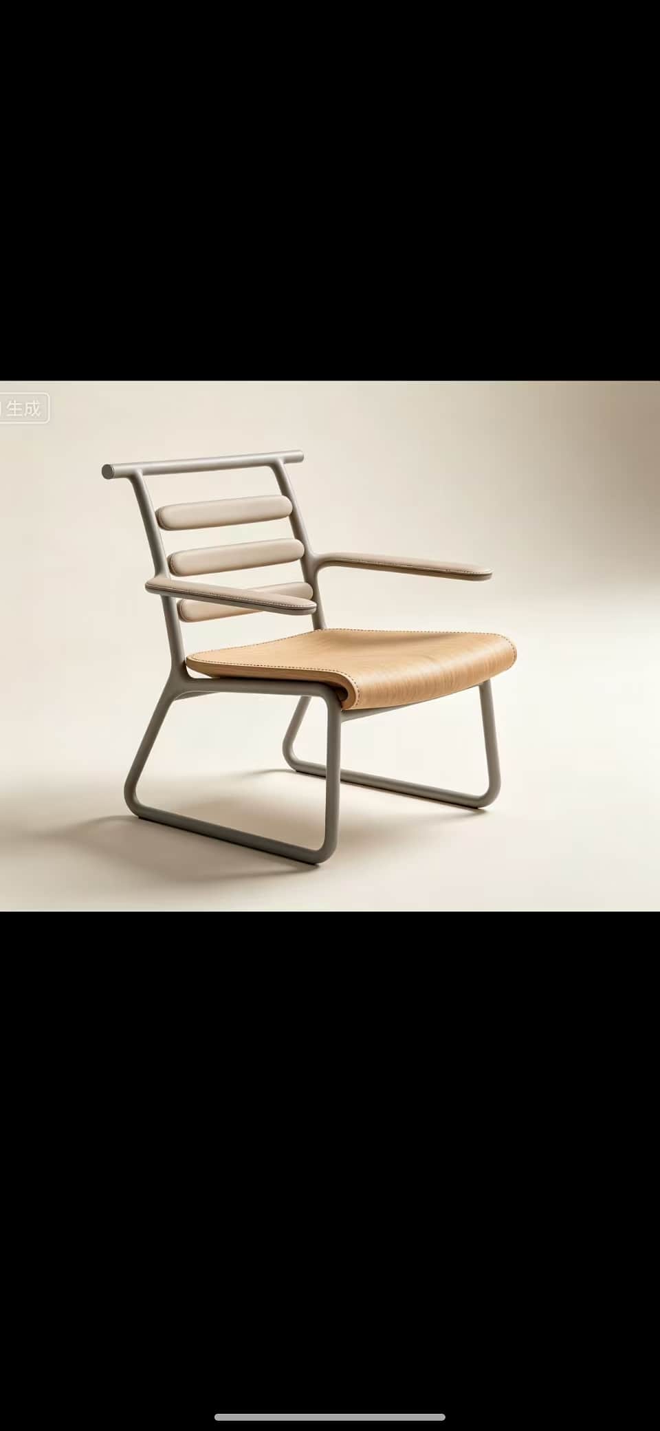 An armchair featuring a grey tubular metal frame, bentwood components for the seat and back slats, a… — free OBJ 3D model