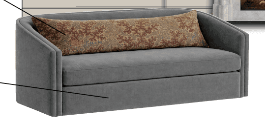 A compact loveseat upholstered in a textured gray fabric. It features a curved backrest that extends… — 3D model