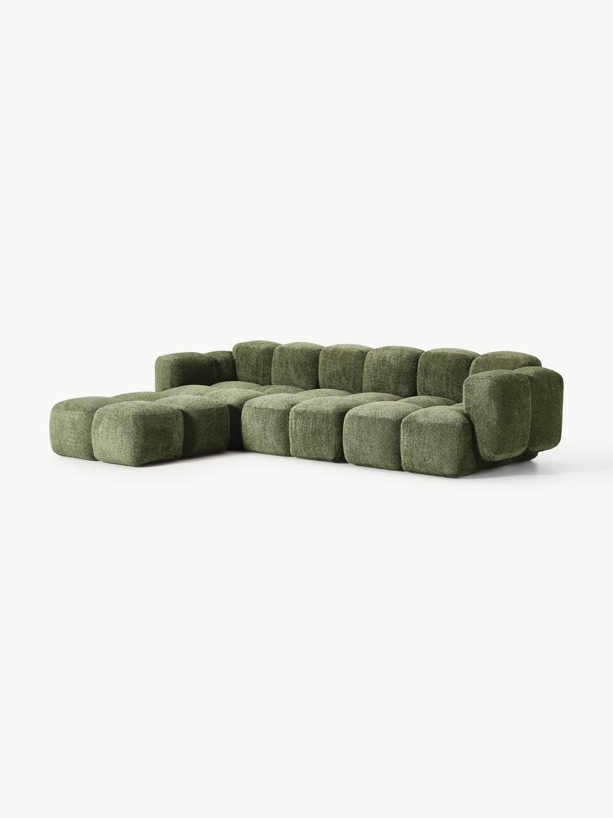 A modular sectional sofa with a unique, segmented design. Each segment is a rounded rectangular pris… — free GLTF 3D model