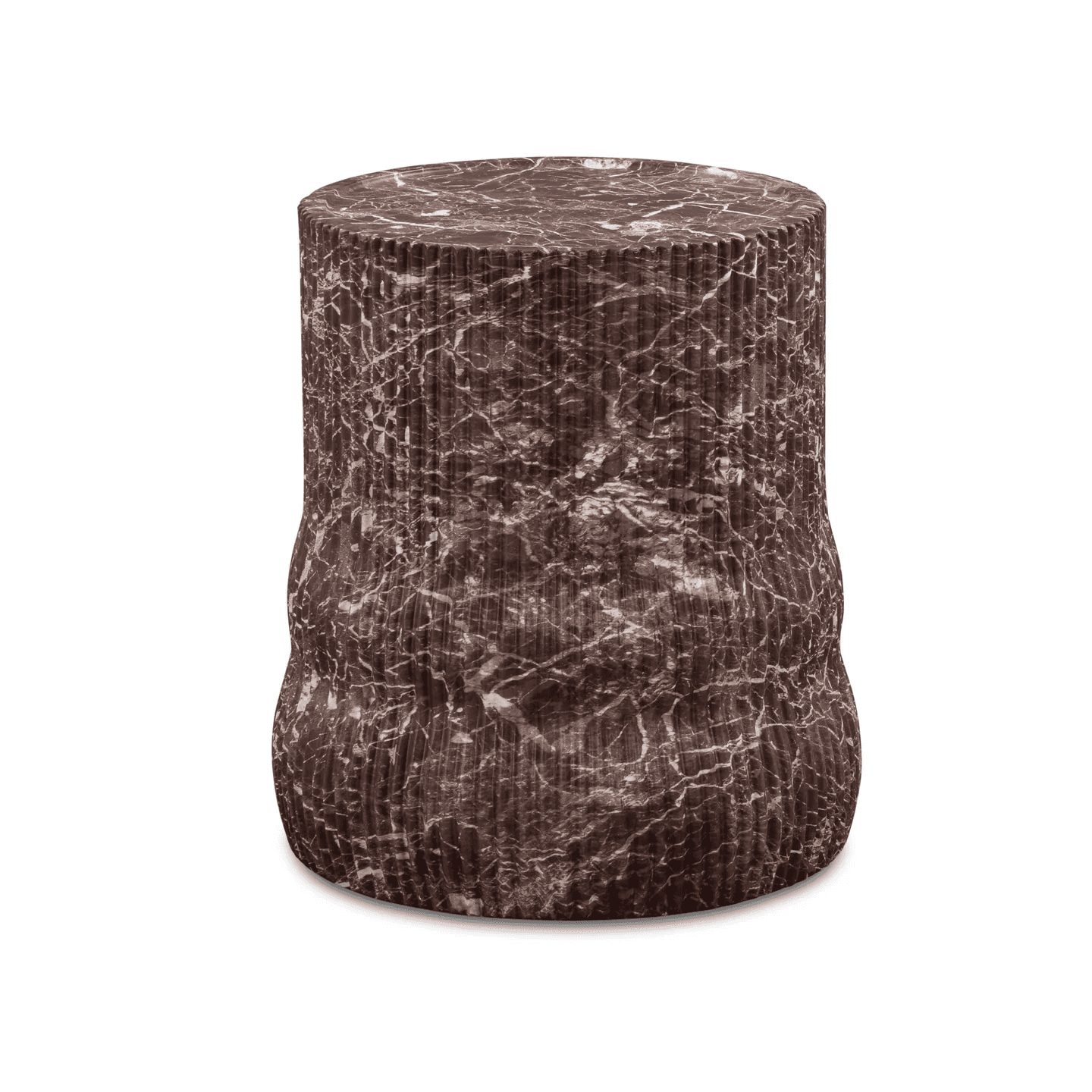 A cylindrical accent stool or side table featuring a dark brown marble finish with prominent white v… — 3D model