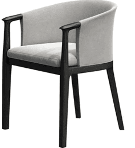 A contemporary armchair featuring a dark wooden frame and light grey upholstered seat and back. The… — 3D model