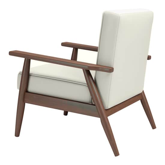 A stylish mid-century modern lounge chair featuring an exposed dark wooden frame and light-colored u… — 3D model