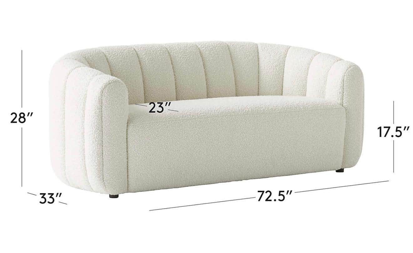 A contemporary loveseat upholstered in textured bouclé fabric, featuring a rounded silhouette with c… — 3D model