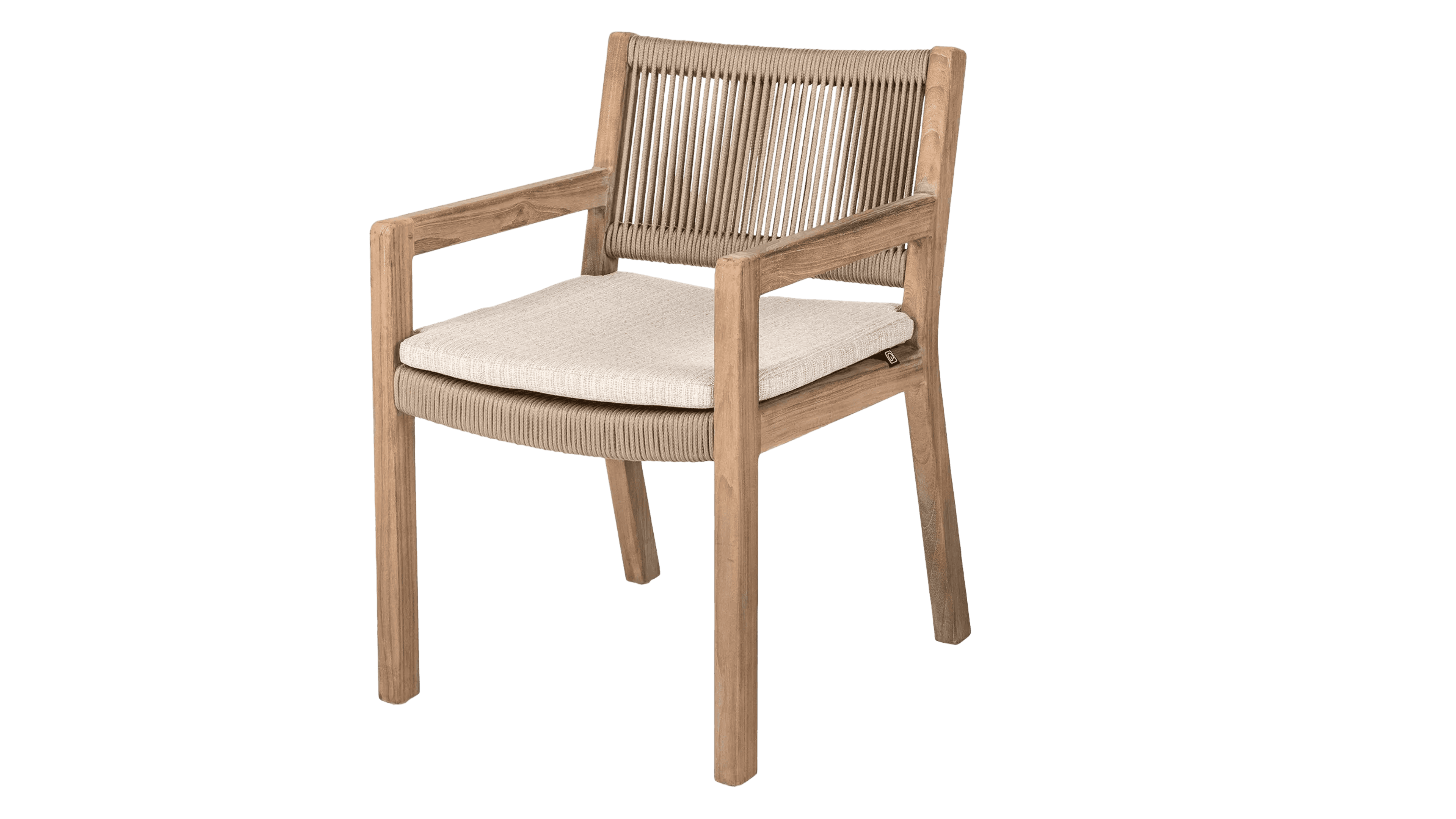 A wooden armchair with a woven backrest and a fabric seat cushion. The frame is constructed from lig… — free OBJ 3D model