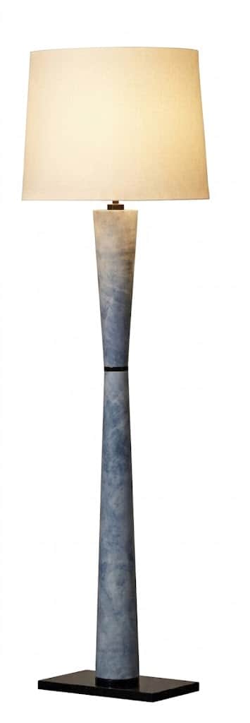 A floor lamp with a conical base that tapers upwards, featuring a textured blue and grey finish. It… — 3D model