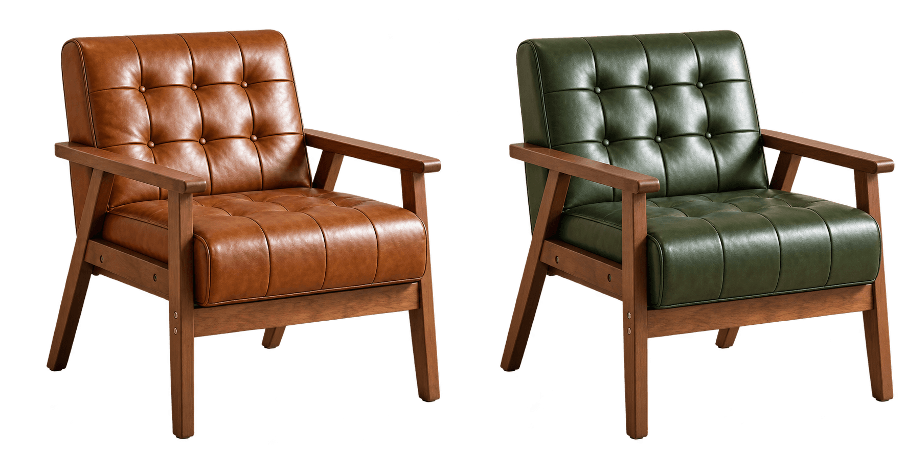 Two identical armchairs are displayed against a black background. One chair is upholstered in a rich… — 3D model