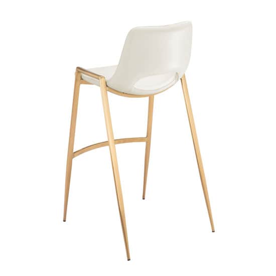 A contemporary bar stool featuring a subtly molded seat and backrest upholstered in an off-white or… — 3D model